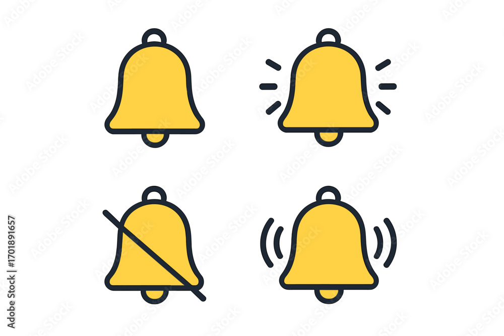 Aufkleber notification bell icon set for web and mobile apps. subscribe, alert, and reminder symbols. ringing,