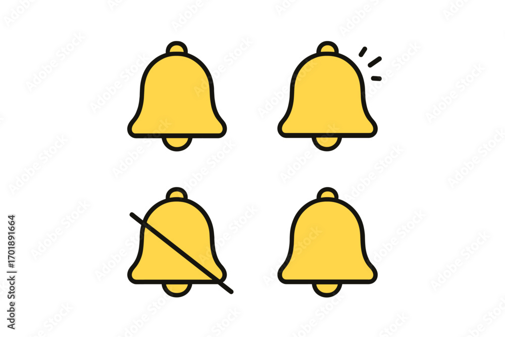Aufkleber notification bell icon set for web and mobile apps. ui ux element for alert, reminder, subscribe, an