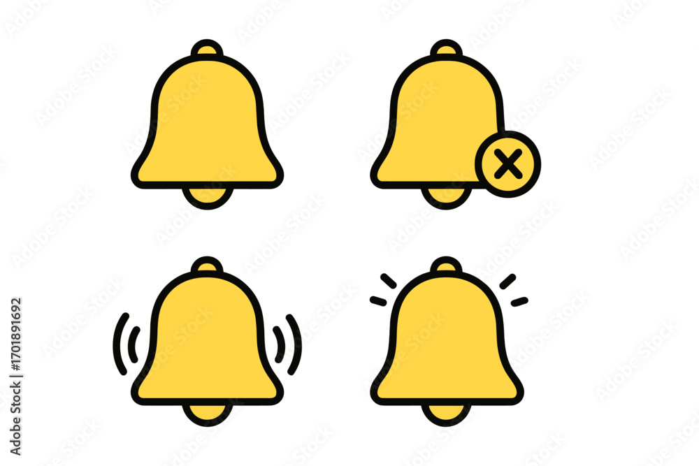 Aufkleber notification bell icon set for web and mobile apps. vector collection of yellow alert symbols. subsc