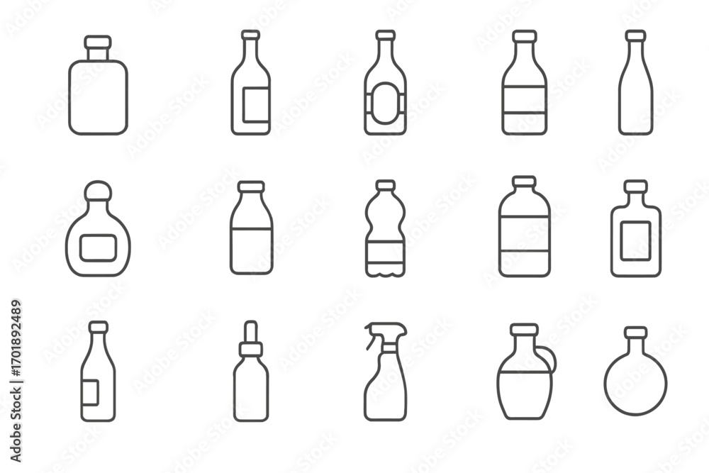 Poster bottle line icon set. vector collection of various container symbols for different purposes. alcohol