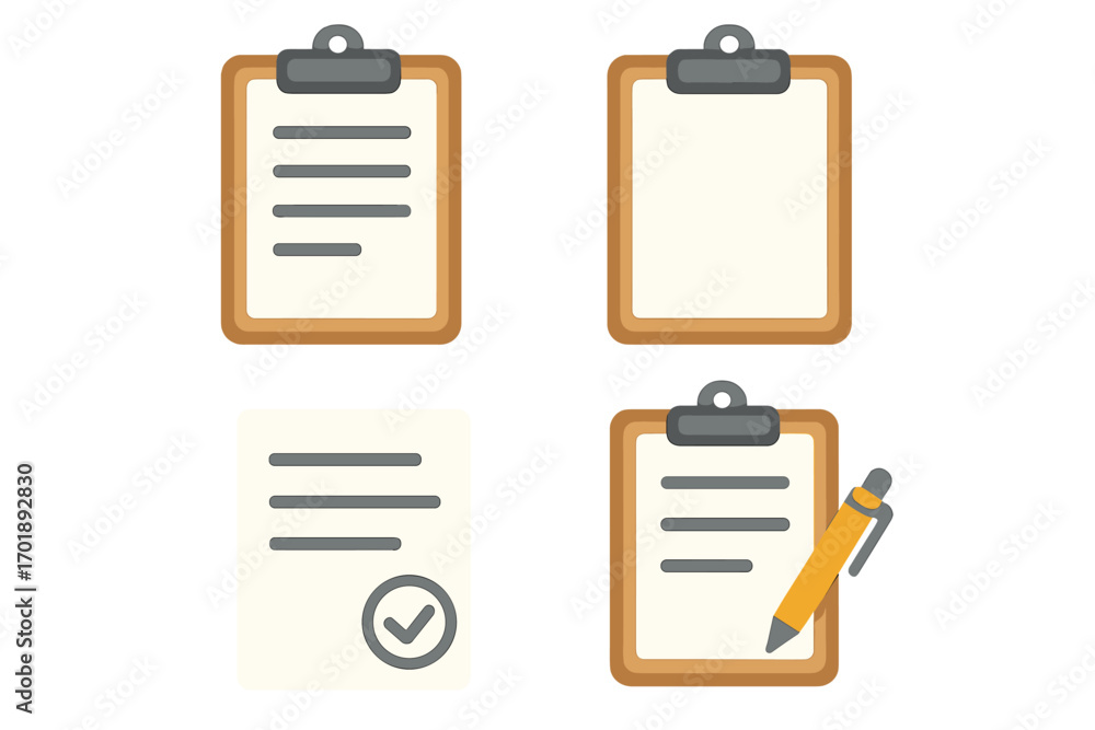 Poster clipboard and document icon set for business apps and web design. vector collection of checklist, fo