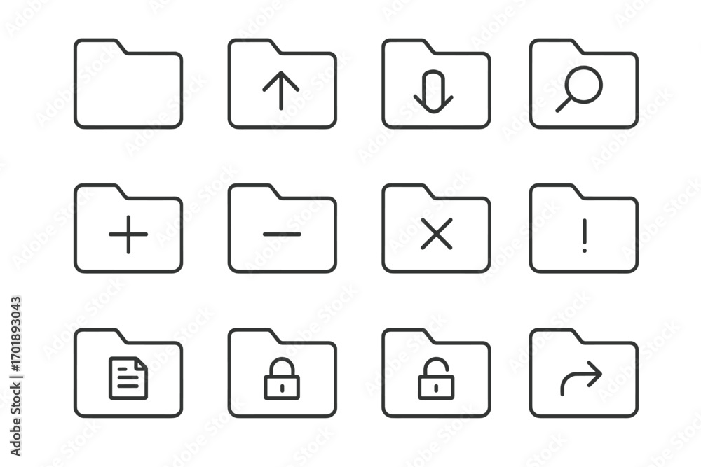 Aufkleber folder line icon set. file document management signs for web design. ui ux interface elements. add, 
