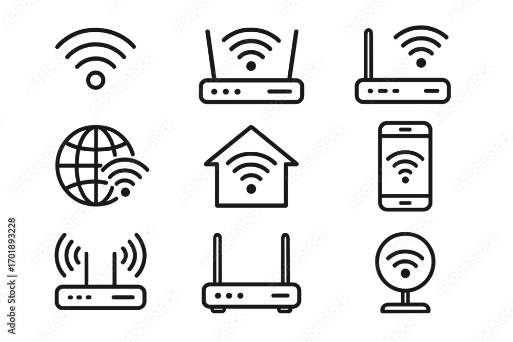 Aufkleber wifi and router line icon set. wireless internet connection and network technology symbols. vector o