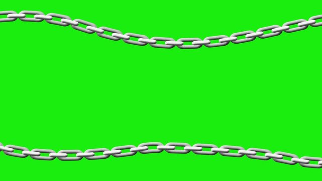 Animated silver chains on green screen, symbolizing strength, restriction, connection, security, bondage, freedom, and industrial link for editable video effects and visual storytelling.