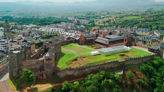 Aerial view of the historic Templar Castle in Ponferrada, Castile and Leon, Spain