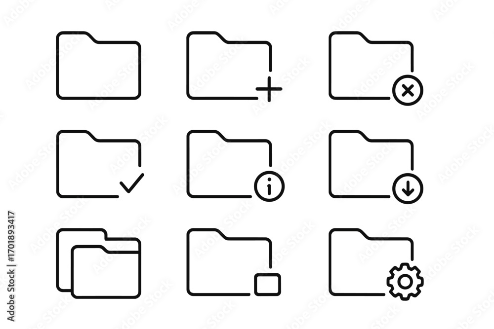 Aufkleber folder icon set modern outline style. vector file document management icons for web design, apps. ad