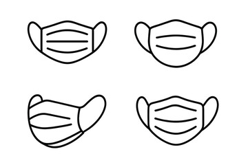 Medical face mask line icon set. Health care and protection from virus and pandemic. Surgical mask for safety and hygiene. Vector illustration for coronavirus covid-19.