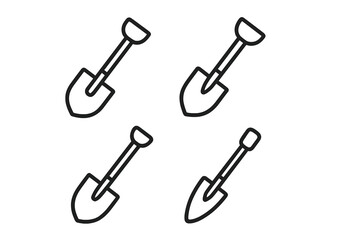 Naklejka premium Modern shovel outline icons set for design, apps, social media, vector cartoon illustration, transparent background, gardening, construction, digging tools collection