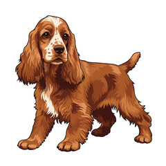 Cocker Spaniel head full body, cartoon vector digital art illustration, isolated on white background