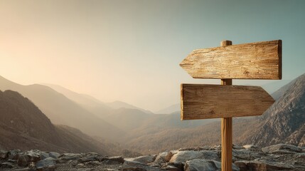 wooden arrow signpost pointing in two directions, empty mockup