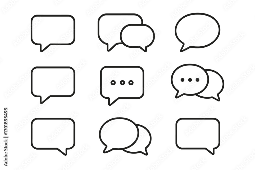 Poster speech bubble line icon set. chat bubble, message, comment symbols. simple outline pictogram collect
