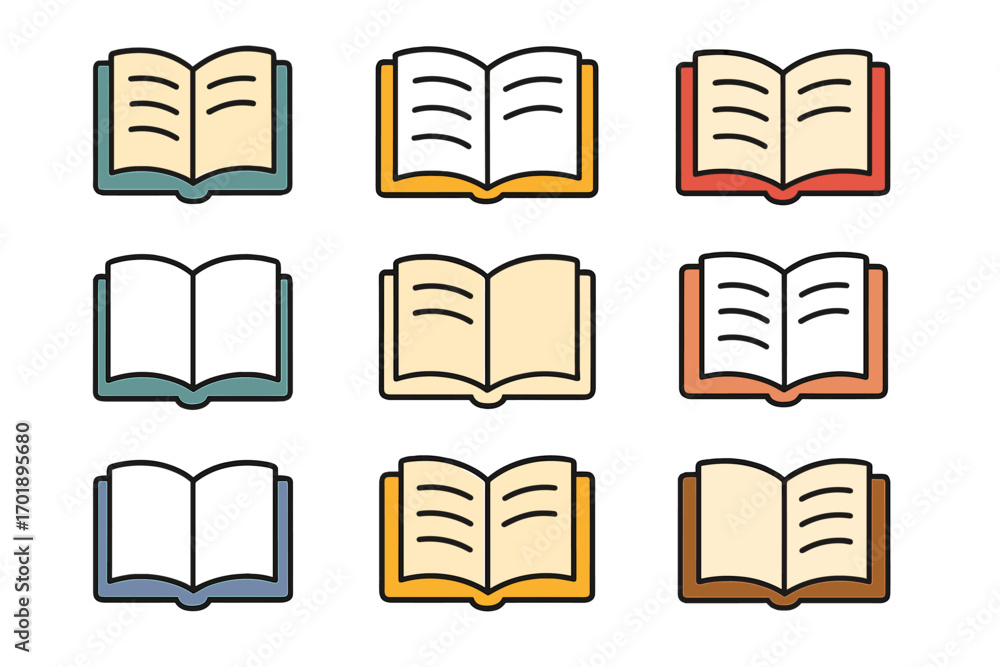 Poster opened book color icon set. minimalistic linear pictogram collection for web and graphic design. rea
