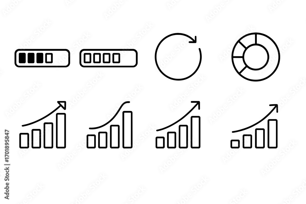 Fototapete growth chart infographic icon set. progress bar and loading symbols. financial report and data analy