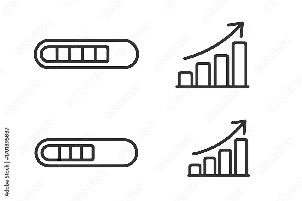 Fototapete progress bar and growth chart line icon set. vector diagram for business success, data analysis, and