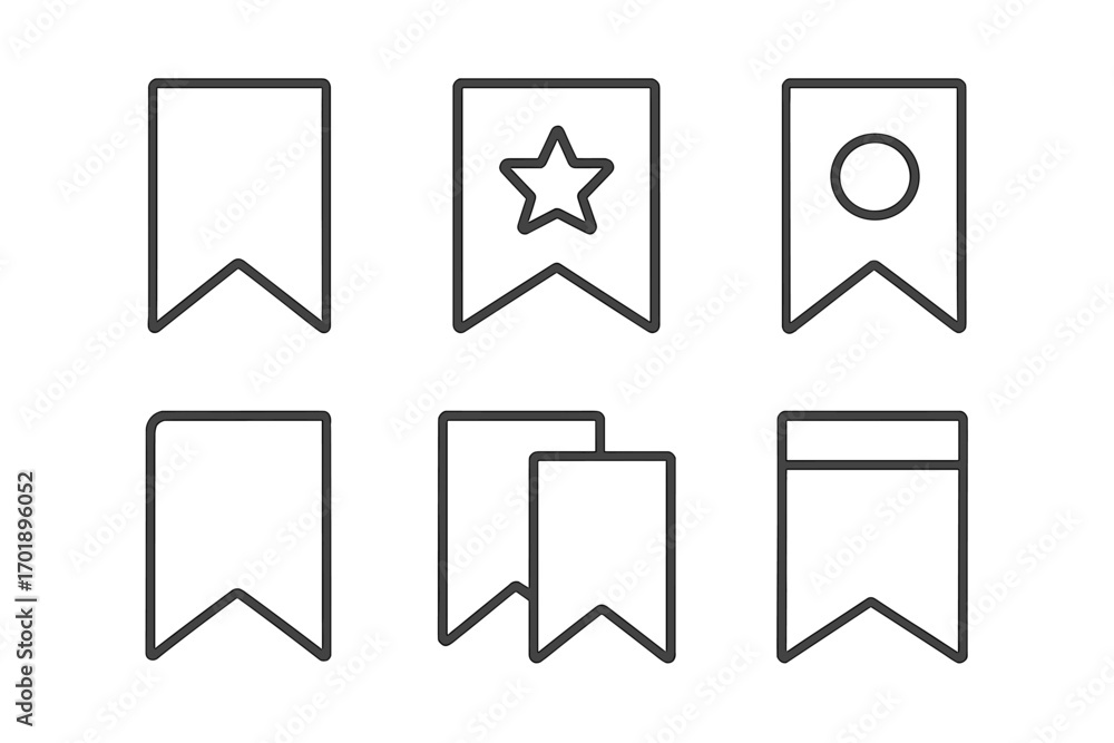 Poster bookmark line icon set. save for later symbol collection. favorite tag outline pictogram. ui ux sign