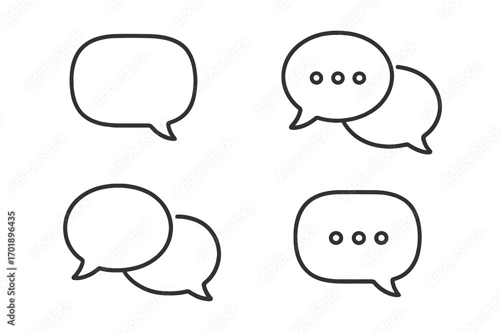 Poster speech bubble line icon set. chat, dialogue, and message pictogram collection. minimal outline vecto