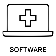 Obraz premium Illustration of a laptop displaying a medical cross symbol on its screen in outline style