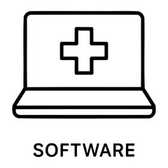 Obraz premium Laptop displaying a medical cross symbol on its screen representing healthcare software
