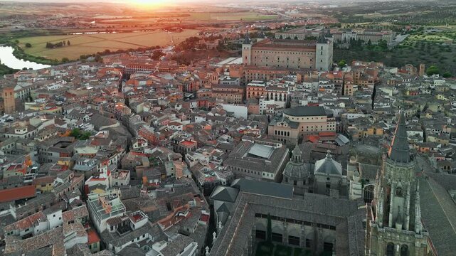 Sunrise view of the historic cityscape of Toledo, Castilla-La Mancha, Spain