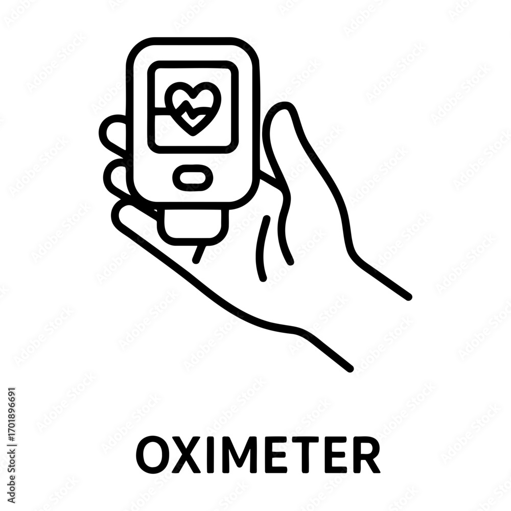 Poster illustration of a hand holding an oximeter displaying a heart with a waveform on screen