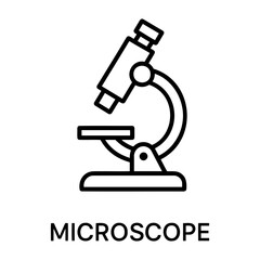 Illustration of a black outline microscope with a simple stand and lens system design
