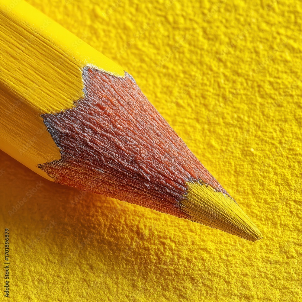 Poster macro photograph of a yellow pencil tip on a yellow textured background. the focus is on the details