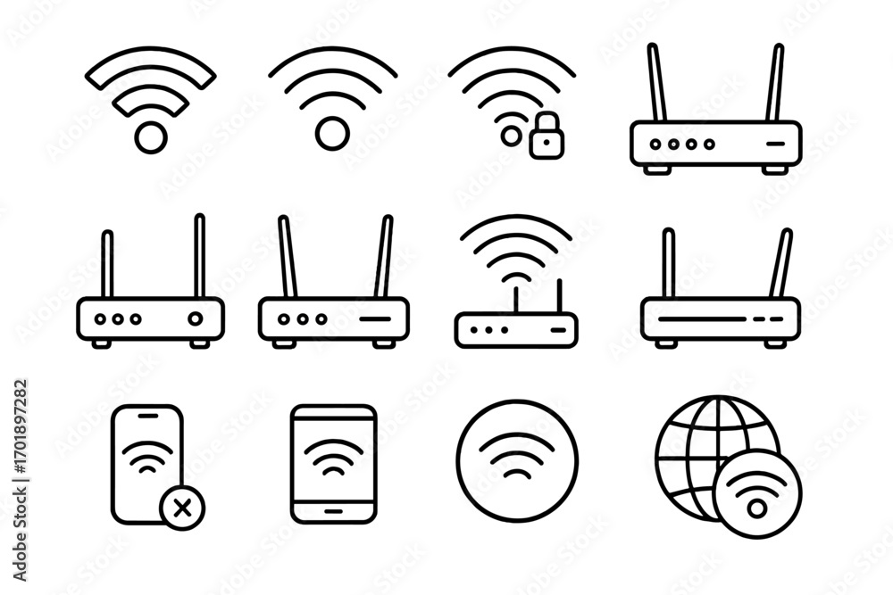 Aufkleber wifi and router thin line icon set. wireless internet connection signs. outline symbols for web desi