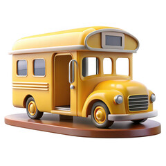 3d realistic yellow school bus model on display stand isolated vehicle indoor, outdoor, no people, keyword 30