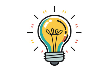 Minimalist vector illustration of two hands sketching a glowing light bulb with a pen, symbolizing creativity, brainstorming, innovation, imagination, and idea generation. Perfect for business present