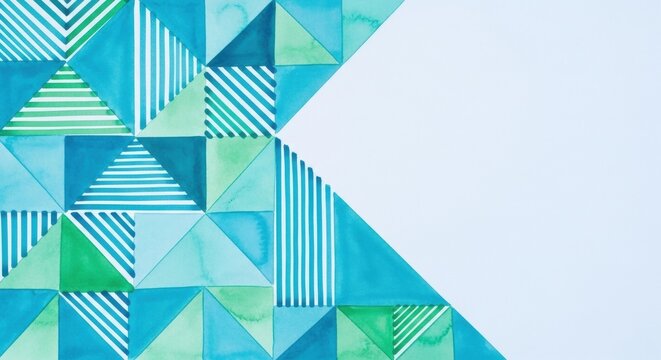 Watercolor abstract geometric pattern with blue and green triangles. Artistic background for design elements, presentations, backdrop, or creativity. - Powered by Adobe