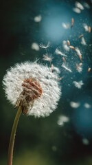 Dandelion seeds drifting in the gentle breeze