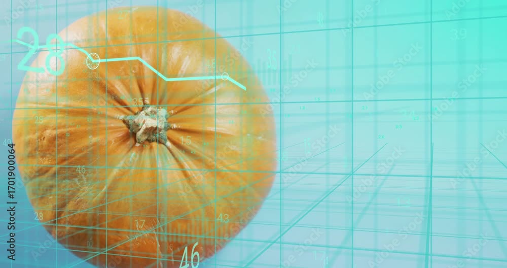 Poster Data line appearing above stem tracing ascending values across pumpkin teal grid showing trend