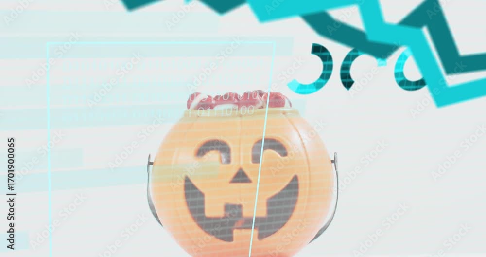 Aufkleber numeric data sliding left into overlaying pumpkin bucket with candy apples for analysing data