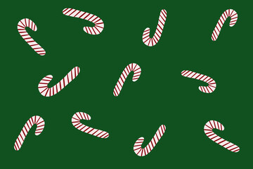 Festive candy cane pattern on dark green background
