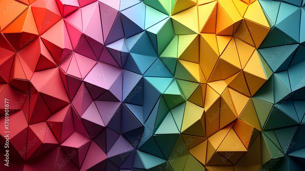 Fototapete A vibrant, abstract design composed of many colorful triangles, creating a dynamic and textured surface.