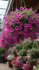 Fototapeta premium Vibrant garden with hanging petunias
