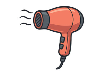 Hair dryer vector illustration, cartoon style hairdryer icon for apps, graphics, beauty and salon tools concept, electrical blow dryer with heat waves, transparent background