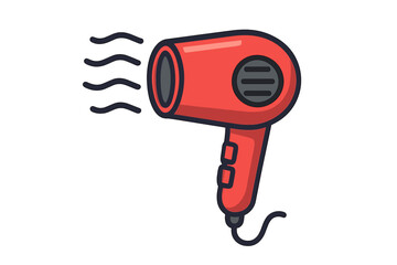 Red Hair Dryer Illustration, Cartoon Style Vector Icon with Airflow Symbol, Beauty Appliance Graphic for Salon, Haircare Concept, Transparent Background, Digital Design Element