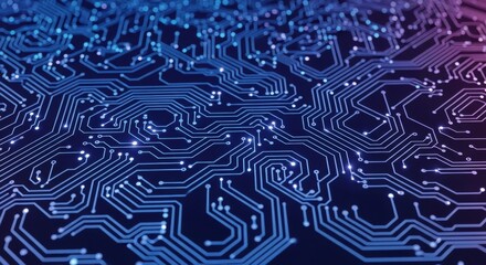Abstract circuit board with glowing light dot. Digital data flow background. Modern technology concept.