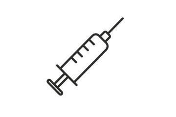 Minimalistic syringe icon vector, linear medical syringe illustration for web design, apps, banners, social media, healthcare, vaccination, injection, cartoon style transparent background