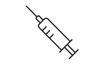 Minimalistic syringe icon, medical injection line art, vector illustration for web design, apps, health banners, social media, healthcare card graphic, transparent background, cartoon style
