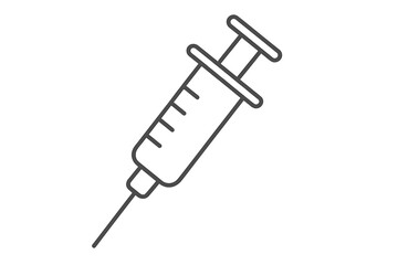 Syringe outline vector graphic illustration for medical design, healthcare apps, injections, vaccinations, adverts, web icons, cartoon style transparent background