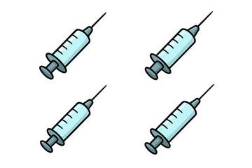 Medical syringe vector icon set with transparent background, cartoon style illustration for healthcare, vaccination, injection, immunization, medical apps, web and print design, ordered collection