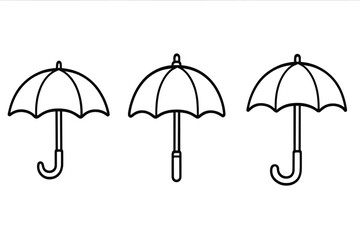 Umbrella and parasol line icons isolated set. Bumbershoot vector illustration for graphics, design, books, adverts, apps. Weather protection concept symbols cartoon style