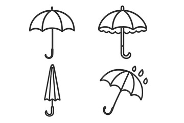 Umbrella and parasol icons set, bumbershoot vector illustrations for graphics, design, books, adverts, apps, weather protection symbols, cartoon style, transparent background