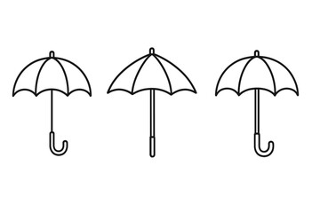Umbrella and parasol line icons set. Vector bumbershoot linear signs for graphic design, web sites, cards, books, articles, weather protection symbols, black outline illustration