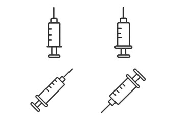 Syringe outline line icon set, medical injection vector illustration, cartoon style transparent background, healthcare design elements for apps, adverts, cards