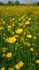 Obraz premium Yellow flowers bloom vibrantly in a green field