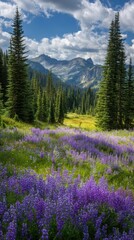 Vibrant wildflowers blooming in a mountain valley