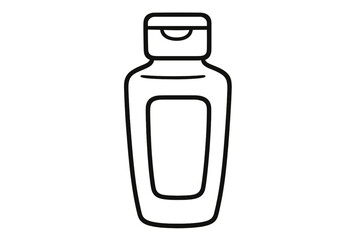 Cosmetic bottle line icon. Shampoo or lotion container outline. Vector illustration for beauty product packaging mockup. Skincare, body care, and hygiene concept graphic.